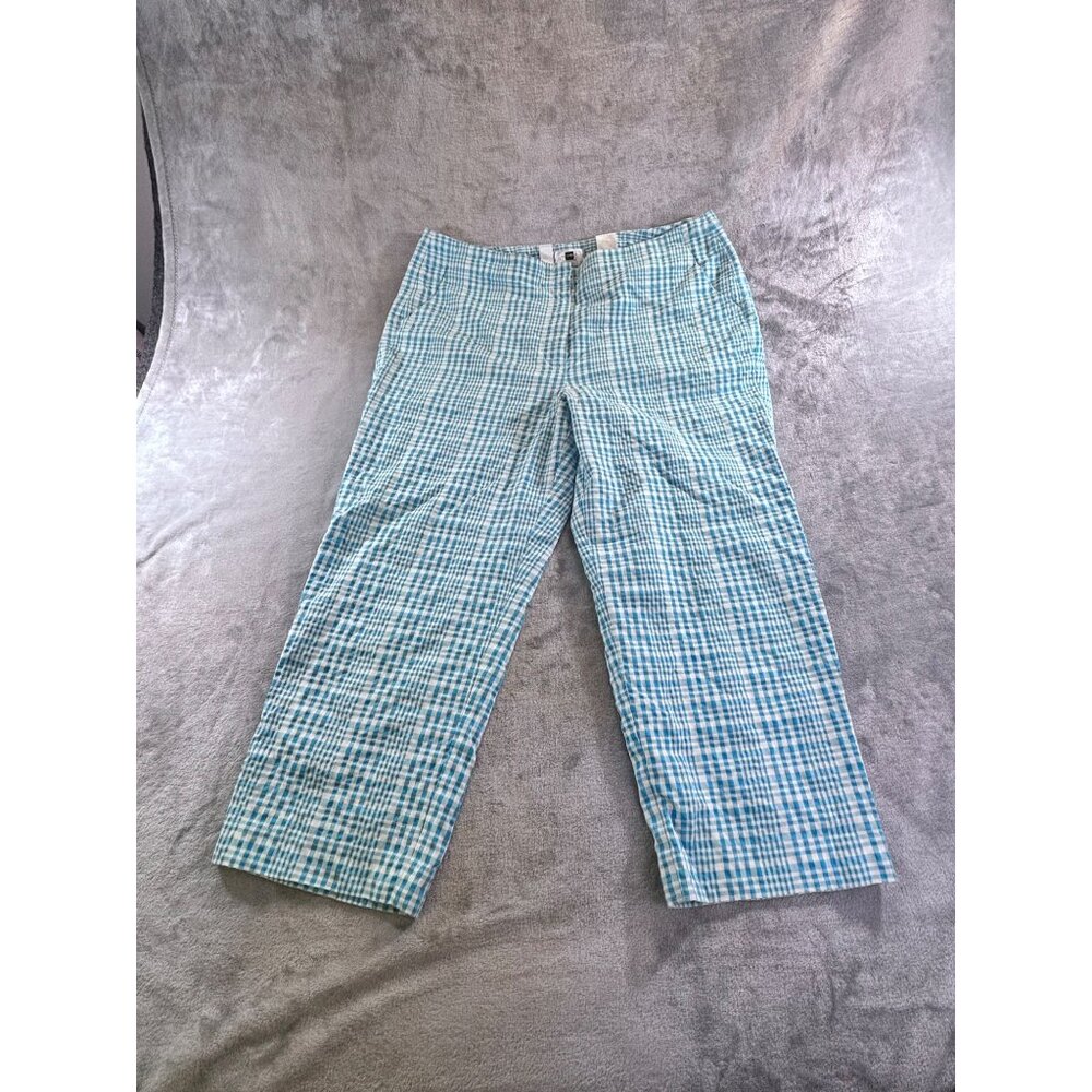 Talbots Capri's Women's 16  Blue White Gingham Cropped Stretch Pants